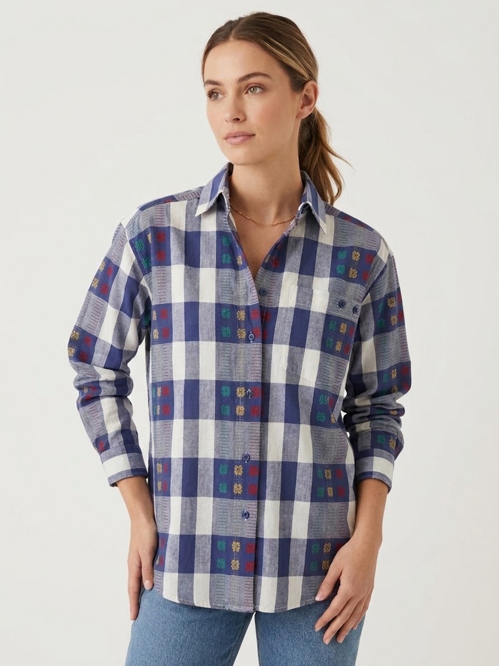NWT Vintage Cabin Creek Plaid Dobby Embroidered Button Up Shirt Sz S